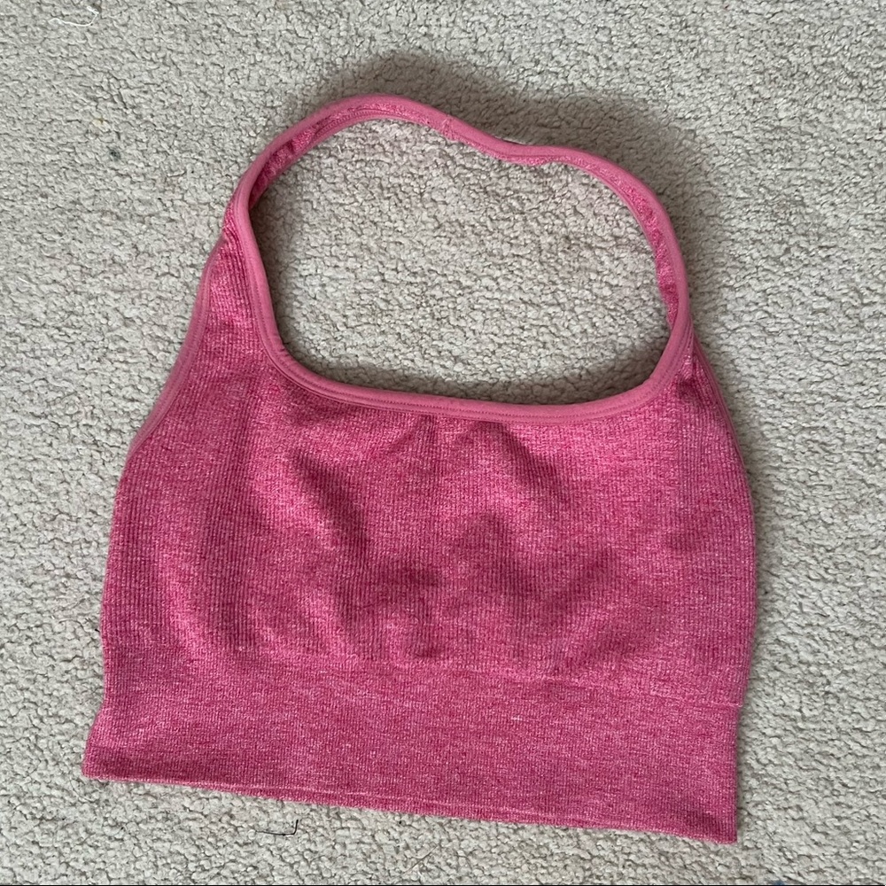 Pink halter sports bra